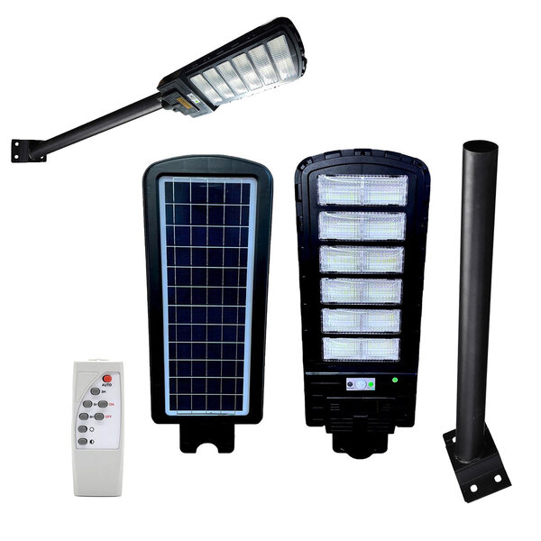 Luminaria Solar Poste 600w Led Kit Suporte Haste Refletor Sensor