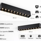 Luminaria Spot Led Sobrepor 20w 10 Focos Preto Luz Quente 300