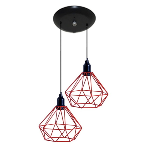 Luminária Teto Pendente Aramado Diamante Vermelho 02 Un