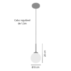 Luminária Teto Pendente Globo Jabuticaba Vidro Quarto Cobre