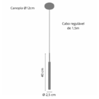 Luminária Teto Pendente Tubo Lavabo Sala Cama Bronze 40cm