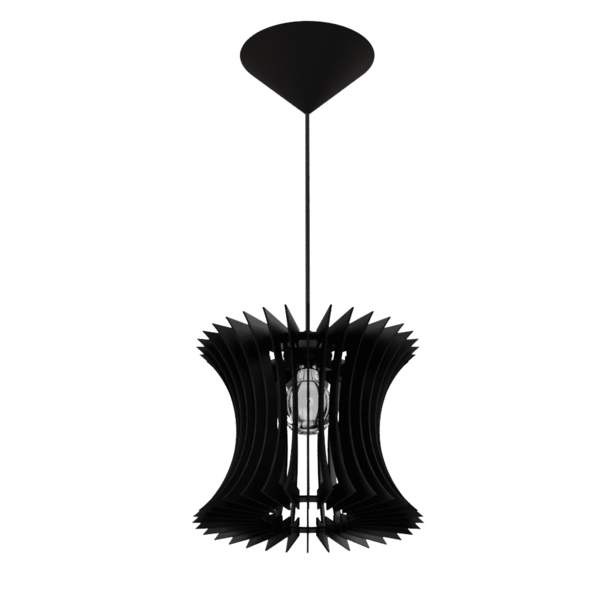 Luminária Teto Tipo Pendente Curva Mdf - Completa - Cor: Preta