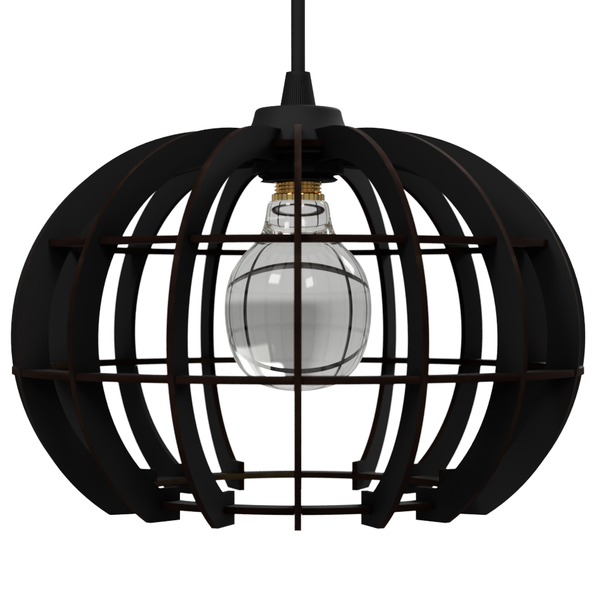 Luminária Teto Tipo Pendente Em Mdf - Completa - Cor: Preta