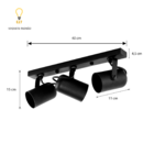 Luminária Teto Trilho 3 Spots Direcionáveis Luxo Preto 1273