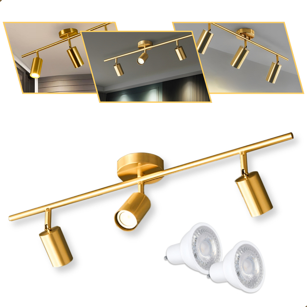 Luminária Tripla De Led Spot P/ Teto Gold + 3x Lâmpadas Gu10