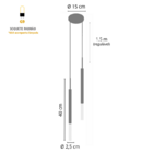 Luminária Tubo Pendente De Teto Duplo Difusor Cozinha Prata