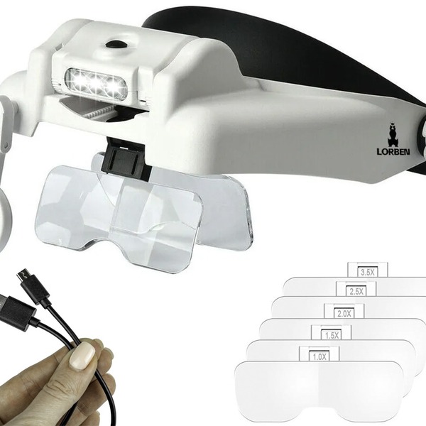 Lupa De Cabeça Lorben Óculos 6 Lentes 3 Leds Recarregável Est