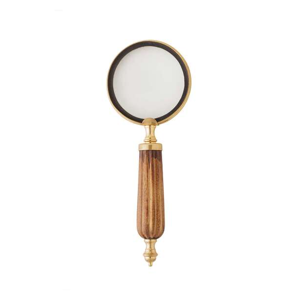 Lupa Decorativa Metal Madeira Dourada 26x10x2cm Rojemac