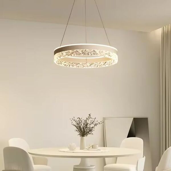 Lustre 1 Anel 50cm Cristal Pendente Moderno Branco