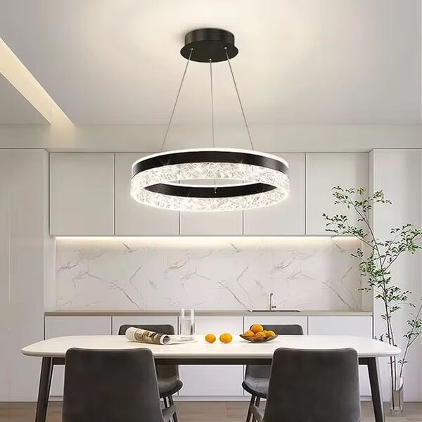 Lustre 1 Anel 50cm Cristal Pendente Moderno Preto
