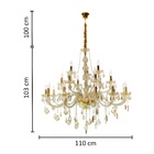 Lustre 21 Lâmpadas E14 Transparente Dourado Maria Thereza Hevvy