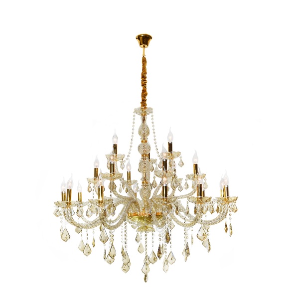 Lustre 21 Lâmpadas E14 Transparente Dourado Maria Thereza Hevvy