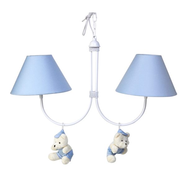 Lustre 2l Simples Com 2 Ursinhos De Boné Azul Quarto Bebê Inf