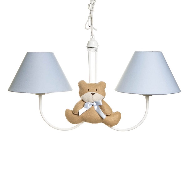 Lustre 2l Simples Com 2 Ursos Com Laço Quarto Bebê Infantil
