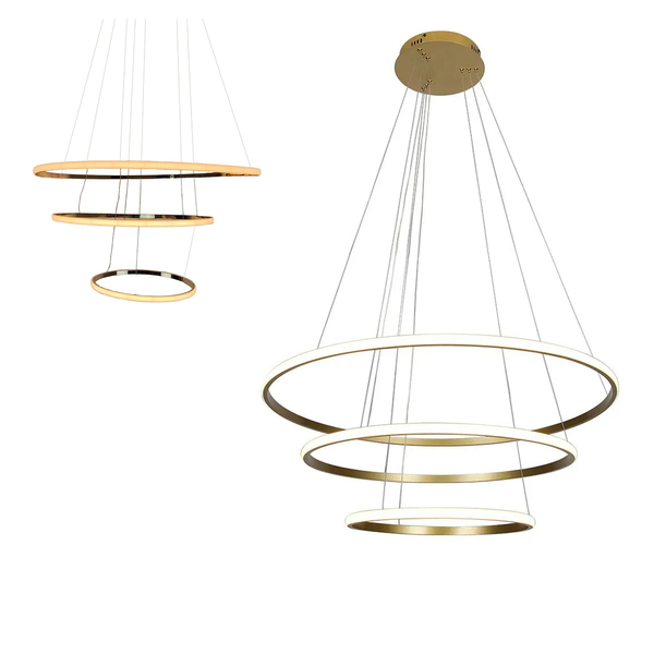 Lustre 3 Em 1 Aneis Led Arco Perfil Luminaria Pendente Ajusta