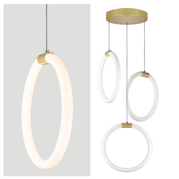 Lustre 3 Pendente Circular Aura 25cm - Ouro - Led 45w 6000k