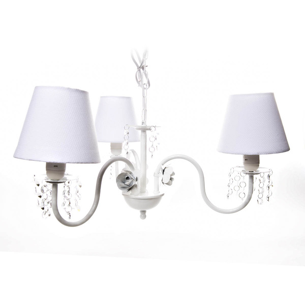 Lustre 3l Cristais 3 Flores P Branco Quarto Bebê Infantil