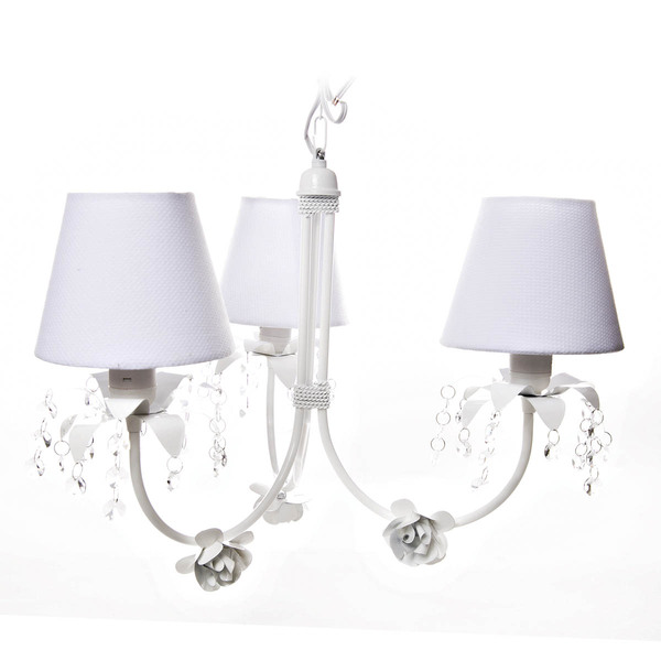 Lustre 3l Primavera Cristais 3 Flores P Branco Quarto Bebê In