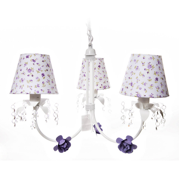 Lustre 3l Primavera Cristais 3 Flores P Lilás Quarto Bebê Inf