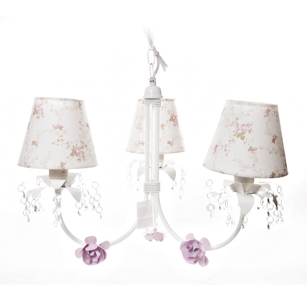 Lustre 3l Primavera Cristais 3 Flores P Rosa Quarto Bebê Infa