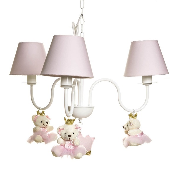 Lustre 3l Simples Com 3 Ursinhas Princesas Quarto Bebê Infant
