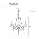 Lustre Candelabro 3 lâmpadas Led Baronesa 3xe14 Clássico Tran