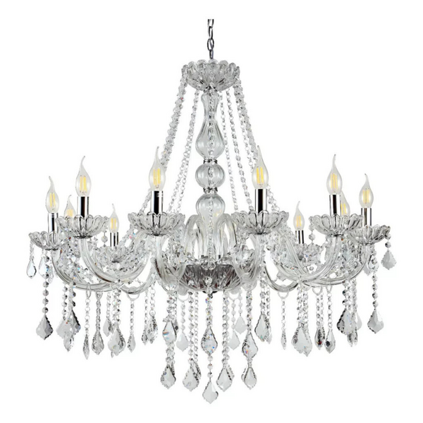Lustre Candelabro Cristal Iluminação Luxo com 12 Braços Trans