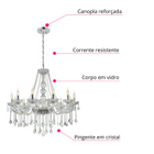 Lustre Candelabro Cristal Iluminação Luxo com 12 Braços Trans