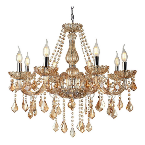 Lustre Candelabro Pendente Luxo Cristal Legitimo Âmbar 8 Braç