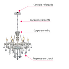 Lustre Candelabro Pendente Luxo Cristal Legitimo Cor Transpar