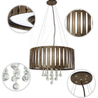 Lustre Coliseu Pendente Madeira Redondo 50cm Imbuia Cristal