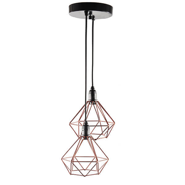 Lustre Com 2 Pendentes Aramado Diamante  - Cobre