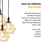 Lustre Com 3 Pendentes Aramado Diamante  - Amarelo