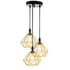 Lustre Com 3 Pendentes Aramado Diamante  - Amarelo
