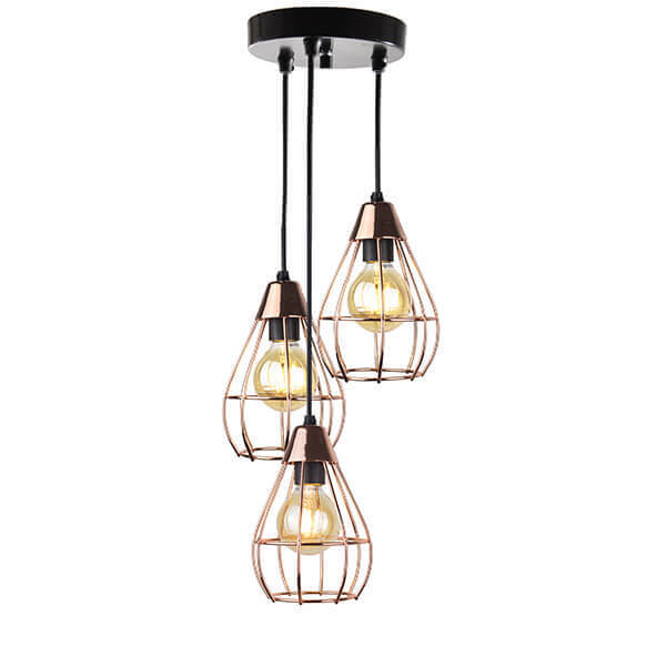 Lustre Com 3 Pendentes Aramados Gota - Cobre