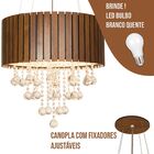 Lustre Com Cristais Ripado 50cm Imbuia + Led