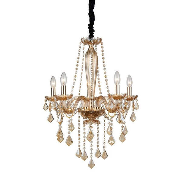 Lustre Cristal Dourado 5 Braços Cristale Or1166 Orluce