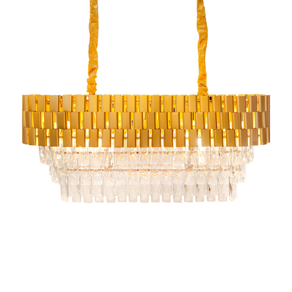 Lustre Cristal Dourado Pendente Sala Jantar Grande 80cm