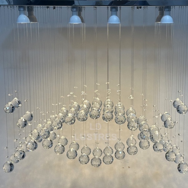 Lustre Cristal Moderno Para Mesa De Jantar Base Retangular Bi