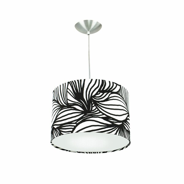 Lustre Cúpula Pendente Dome Estampado Folha Preto/branco