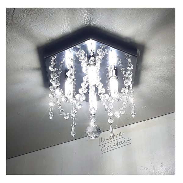 Lustre De Cristal Acrílico Base Inox 23x23 E 20 Cm De Altura