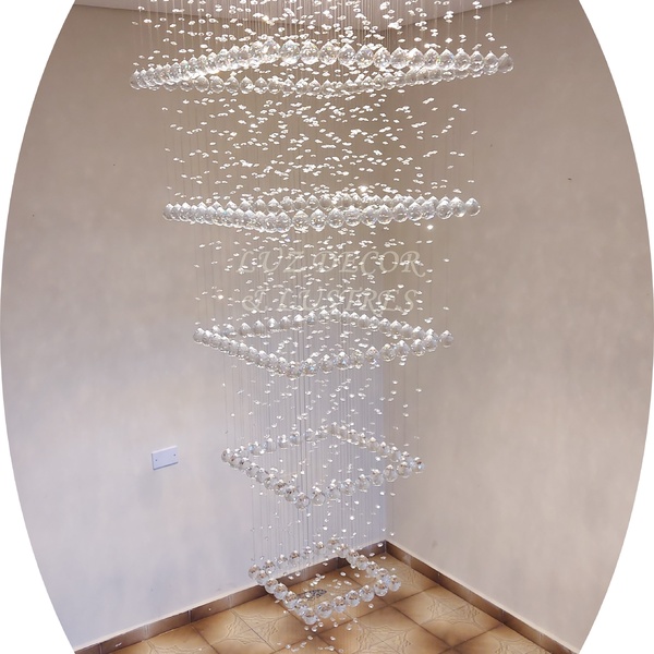 Lustre De Cristal Base Inox 80x80cm Para Pé Direito Duplo 3m