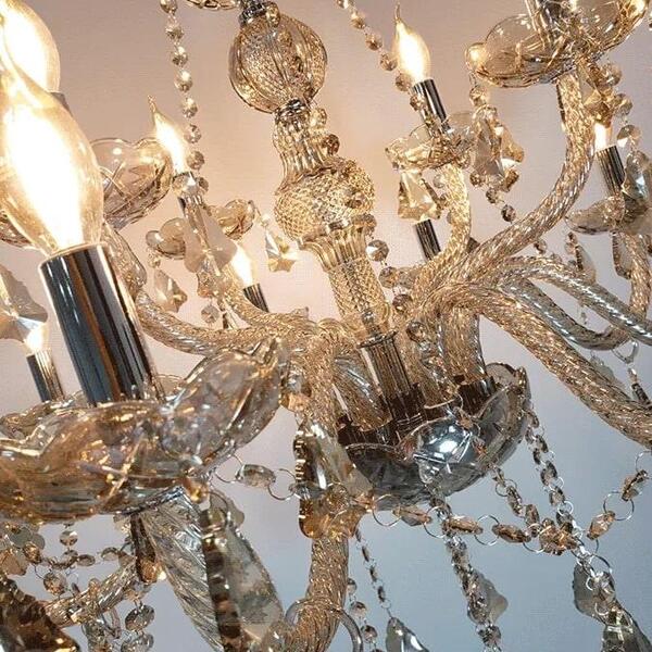 Lustre De Cristal Clássico Dubai 1189 12 Lâmpadas Conhaque