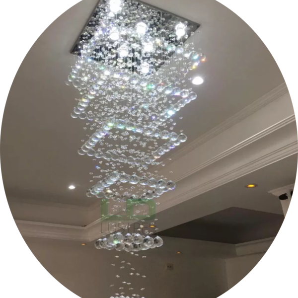 Lustre De Cristal Com Até 2,40m Base Inox Espelhado 60x60cm 2