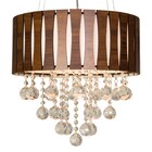 Lustre De Cristal E Madeira Redondo 40cm Imbuia