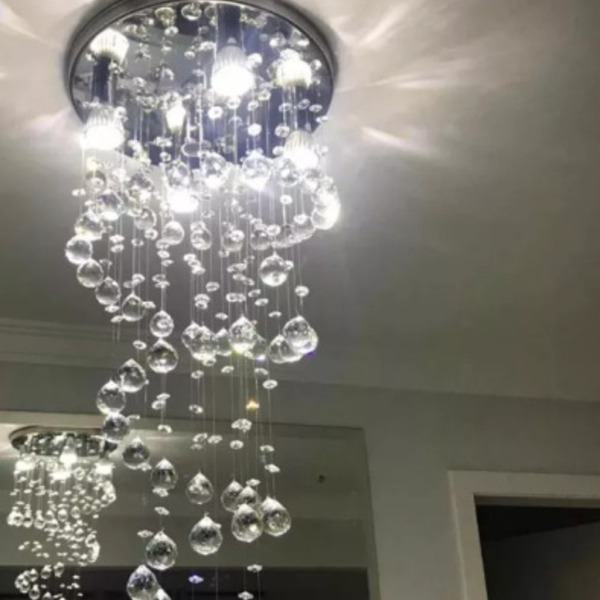 Lustre De Cristal Espiral,base Inox 30cm Diâmetros Com 1,10 M