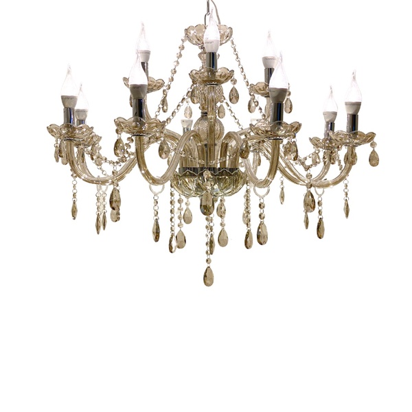 Lustre De Cristal Luminária Luxuoso Ambar Com 12 Braços