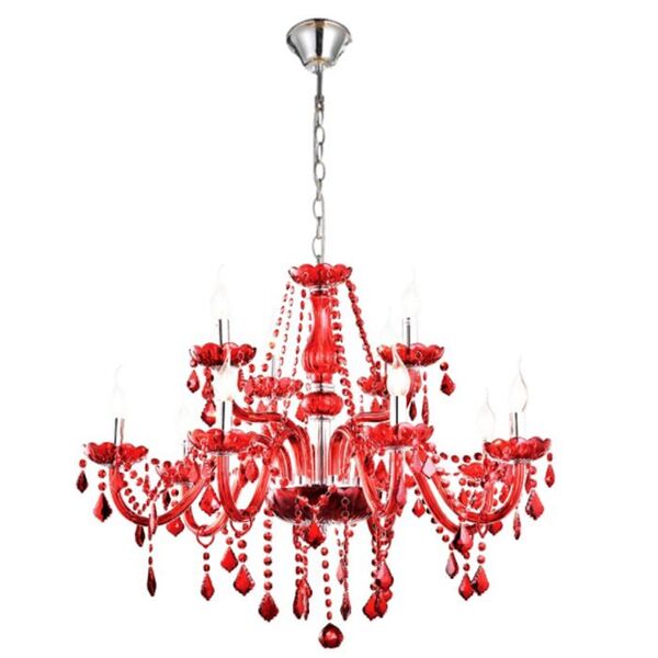 Lustre De Cristal Maria Thereza 12 Braços Vermelho