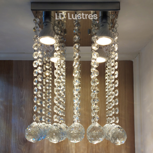 Lustre De Cristal Modelo Reta Base De Inox Espelhada Com 30cm