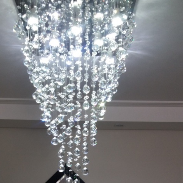 Lustre De Cristal Para Sala, Base De Inox Polido 42x42cm, Alt